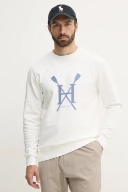 Bavlnená mikina Hackett London pánska, biela farba, s potlačou, HM581350