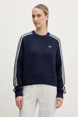 Sveter adidas Originals KNITTED CREW dámsky, tmavomodrá farba, teplý, JD0906