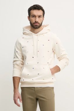 Bavlnená mikina Tommy Hilfiger pánska, béžová farba, s kapucňou, s nášivkou, MW0MW39310