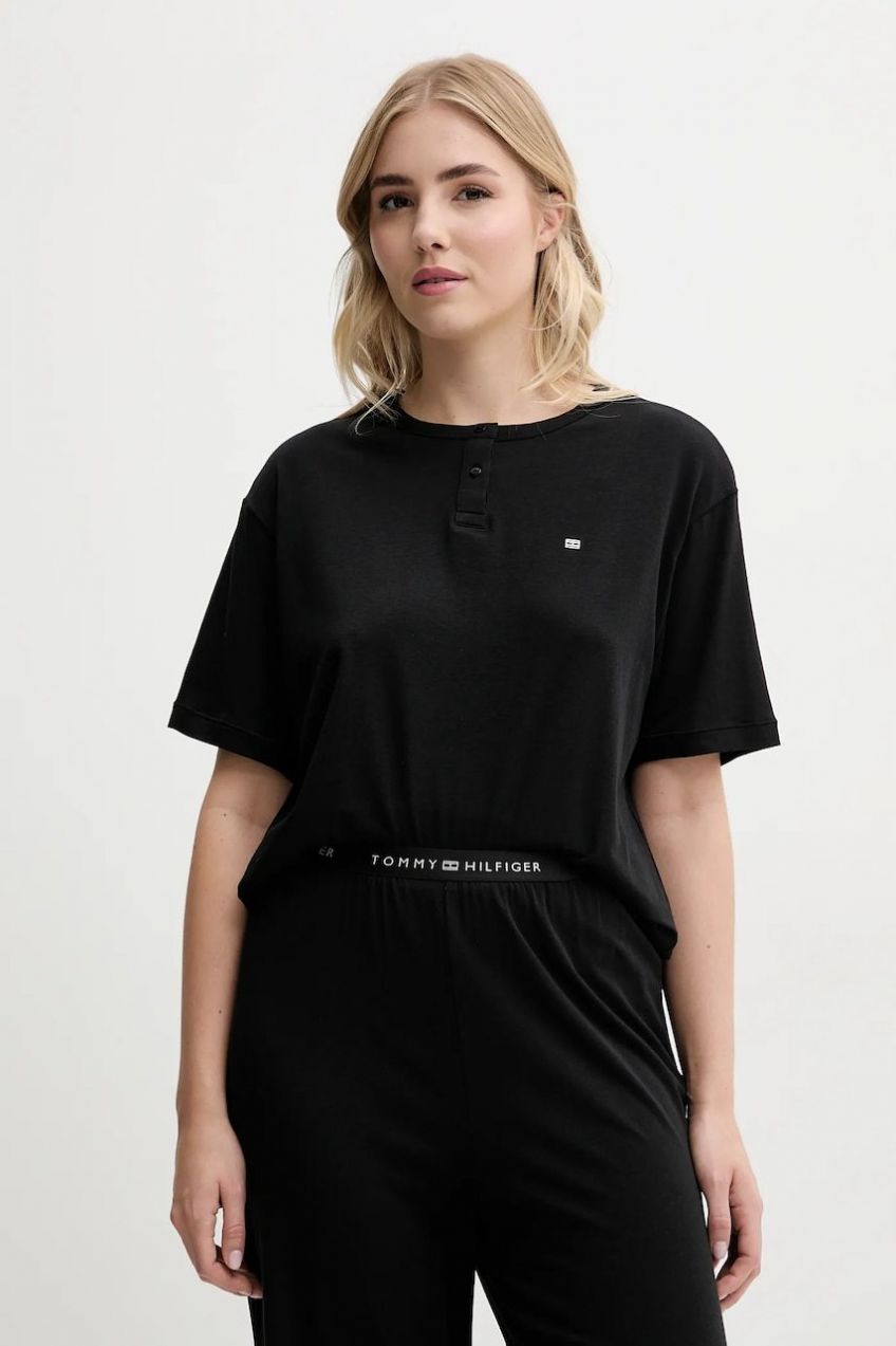 Pyžamové tričko Tommy Hilfiger dámska, čierna farba, UW0UW05778