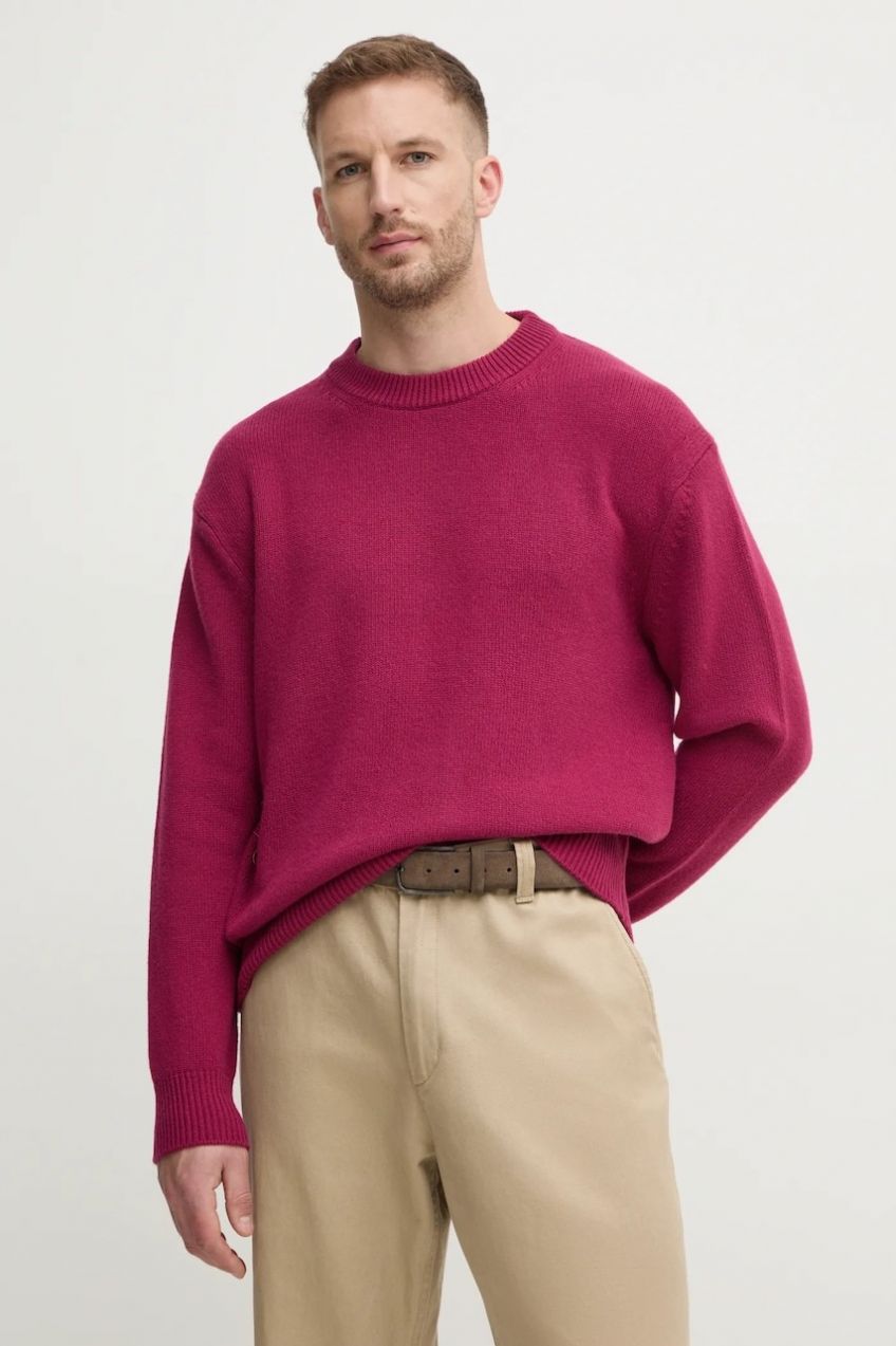 Vlnený sveter United Colors of Benetton pánsky, ružová farba, 1344U108G