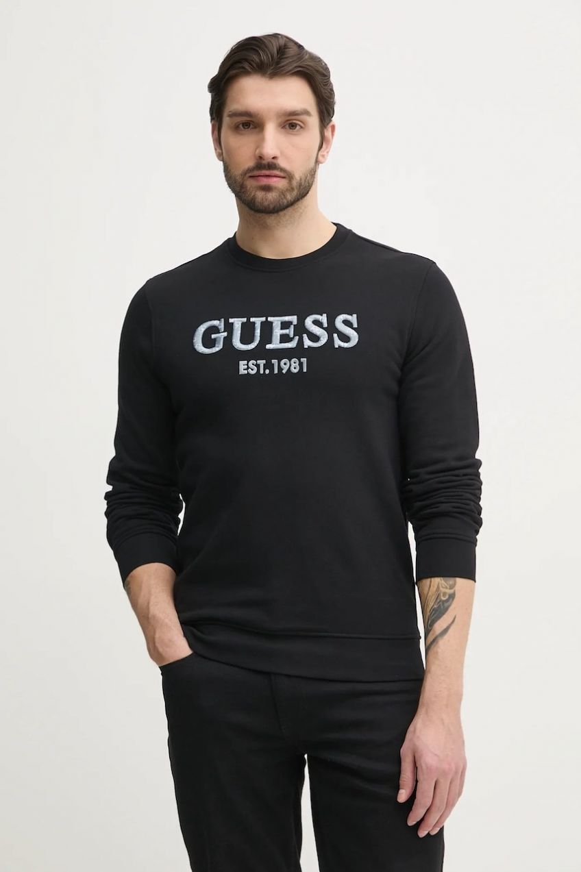 Mikina Guess BEAU pánska, čierna farba, s nášivkou, M5GQ08 KCN01