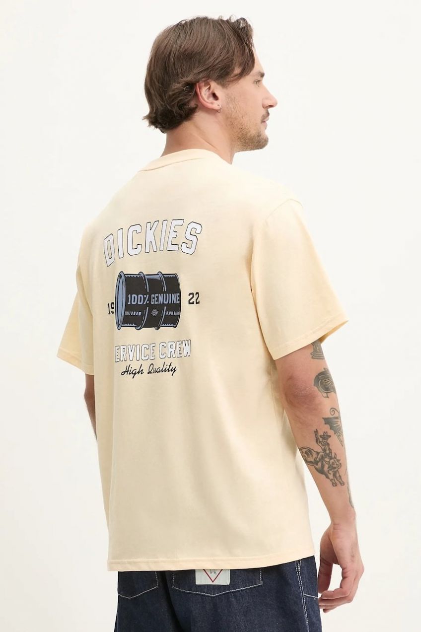 Bavlnené tričko Dickies pánske, žltá farba, s potlačou, DK0A4Z8TK531