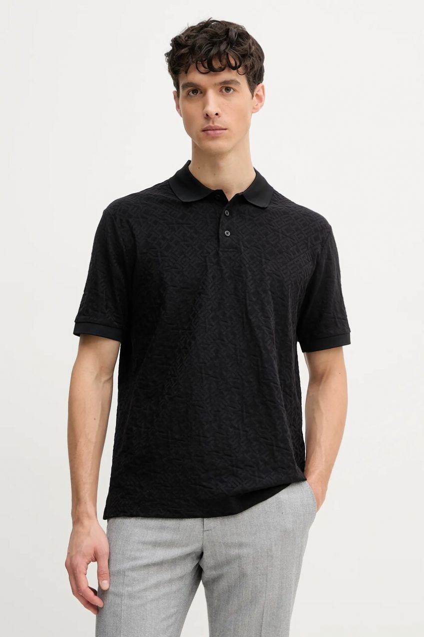 Bavlnené polo tričko Armani Exchange pánske, čierna farba, vzorovaný, XM000477 AF10337
