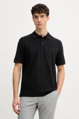 Bavlnené polo tričko Armani Exchange pánske, čierna farba, vzorovaný, XM000477 AF10337