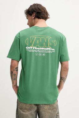 Bavlnené tričko Vans pánske, zelená farba, s potlačou, VN000M4CBR11