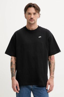 Bavlnené tričko Vans pánske, čierna farba, s nášivkou, VN000P56BLK1
