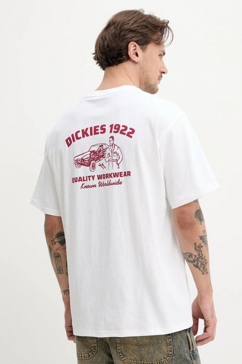 Bavlnené tričko Dickies pánske, biela farba, s potlačou, DK0A4Z960WH1