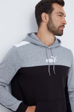 Mikina Puma pánska, šedá farba, s kapucňou, s potlačou