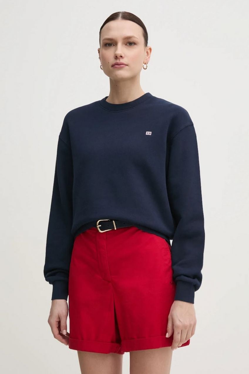Bavlnená mikina Tommy Hilfiger dámska, tmavomodrá farba, jednofarebná, WW0WW45980