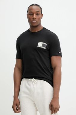 Bavlnené tričko Tommy Jeans pánske, čierna farba, s potlačou, DM0DM20774