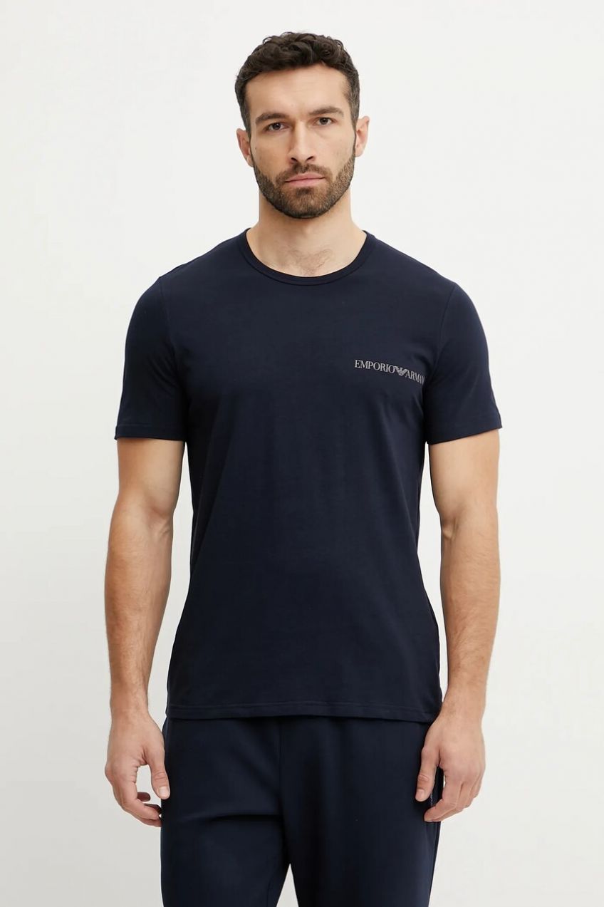 Tričko Emporio Armani Underwear 2-pak pánske, tmavomodrá farba, s potlačou, EM000391 AF10779