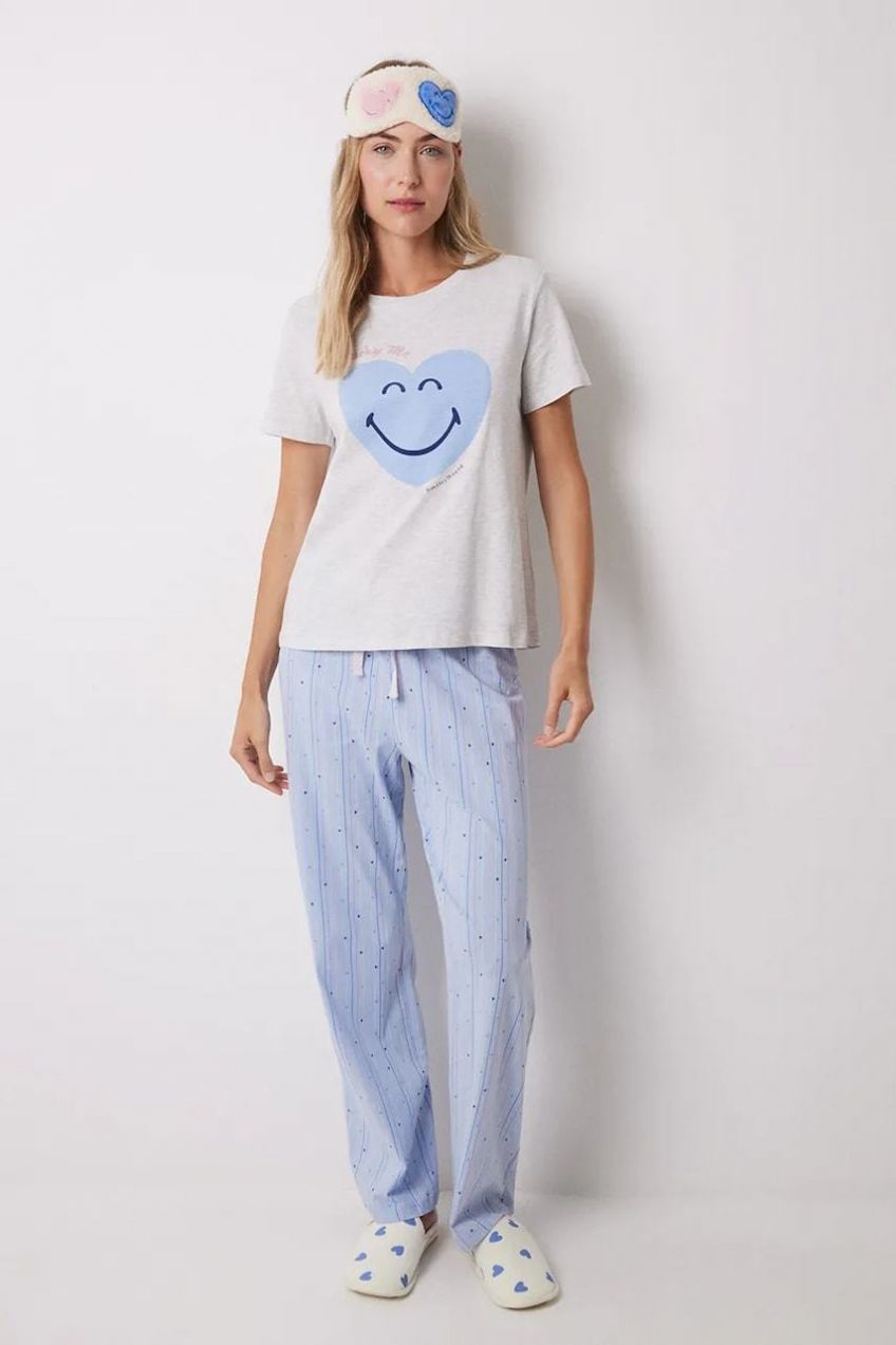 Bavlnené pyžamo women'secret SMILEY dámske, šedá farba, bavlnené, 3139849