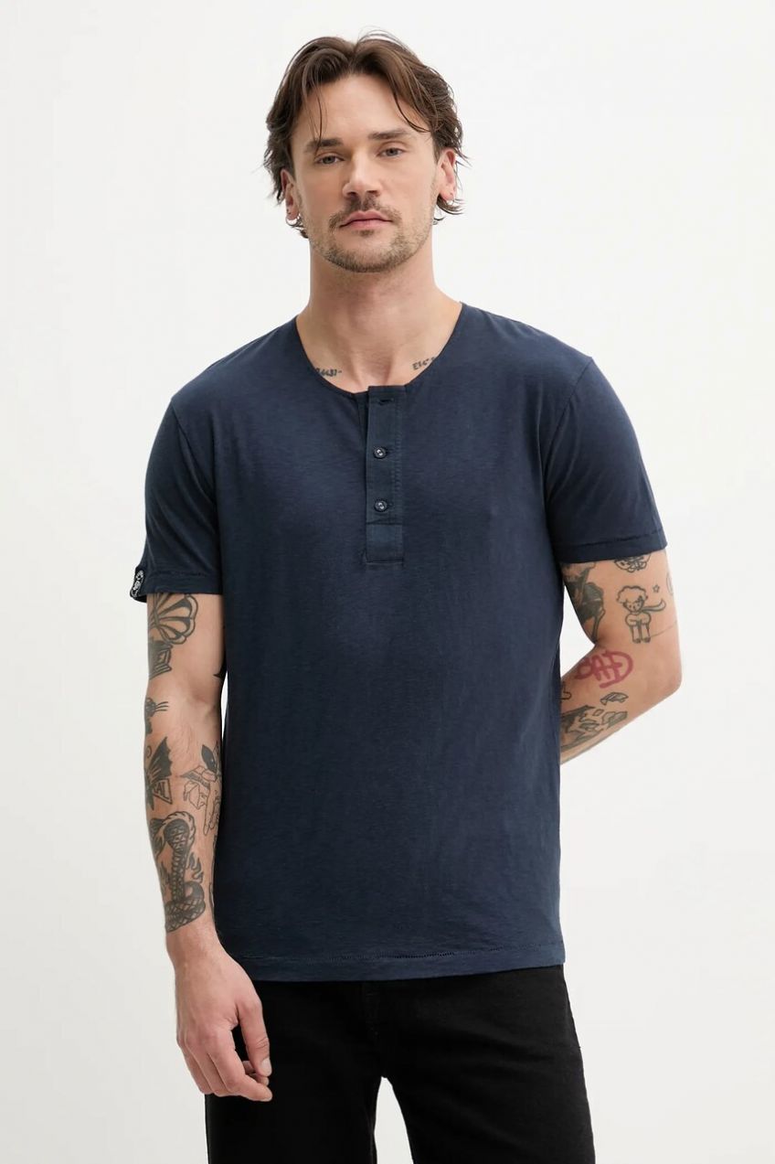Bavlnené tričko Superdry pánske, tmavomodrá farba, jednofarebné, M1012185A-00S