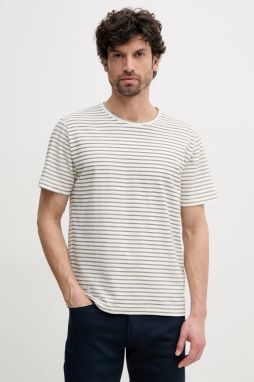 Tričko s prímesou ľanu Pepe Jeans WEST STRIPED PURNEY TEE pánske, béžová farba, vzorované, PM509761