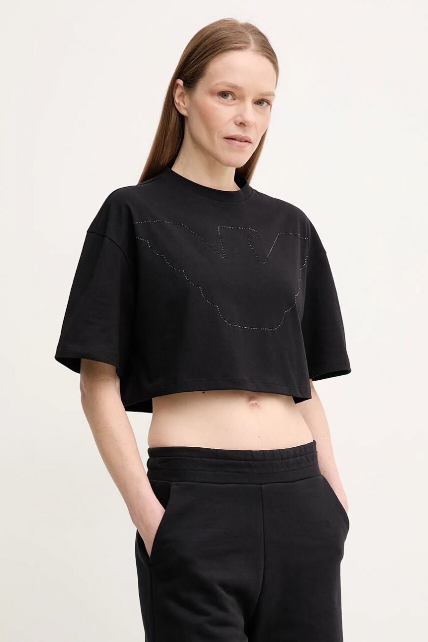 Bavlnené tričko Emporio Armani dámske, čierna farba, EW000897 AF12573