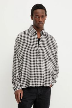 Košeľa Won Hundred pánska, čierna farba, voľný strih, s golierom button-down, 3550-14274