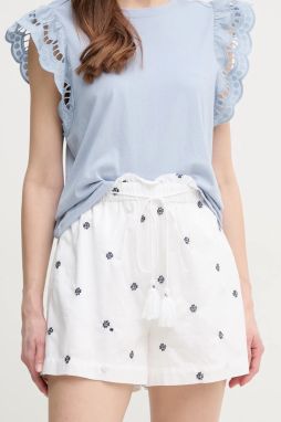 Bavlnené šortky Pepe Jeans EDNA dámske, biela farba, s nášivkou, vysoký pás, PL801159