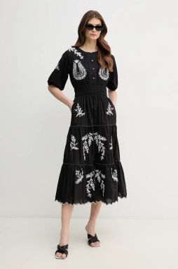Bavlnené šaty Pepe Jeans DESTINY DRESS čierna farba, midi, áčkový strih, PL953743