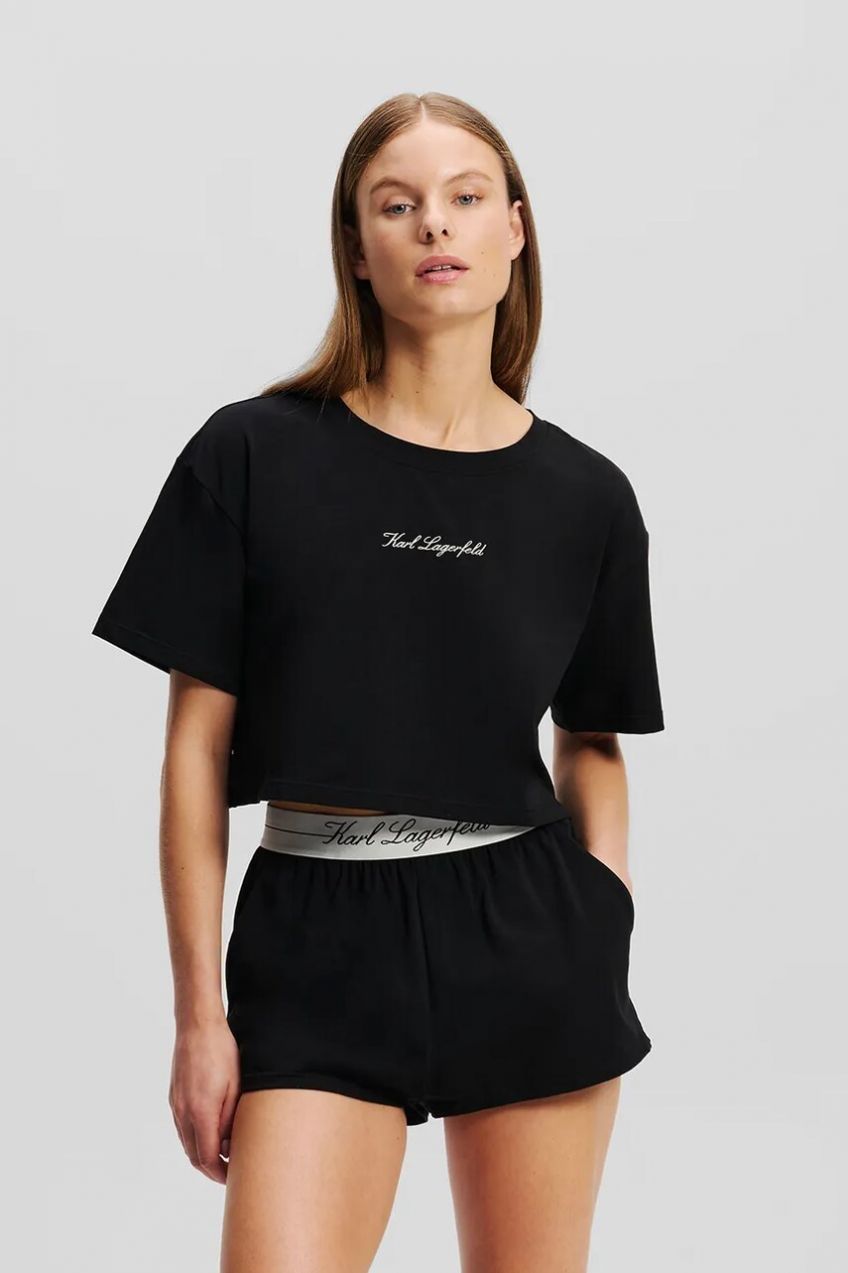 Bavlnené pyžamo Karl Lagerfeld dámske, čierna farba, bavlnené, A2W45005