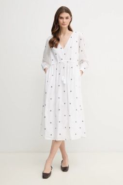 Bavlnené šaty Pepe Jeans DEAL biela farba, midi, áčkový strih, PL953687