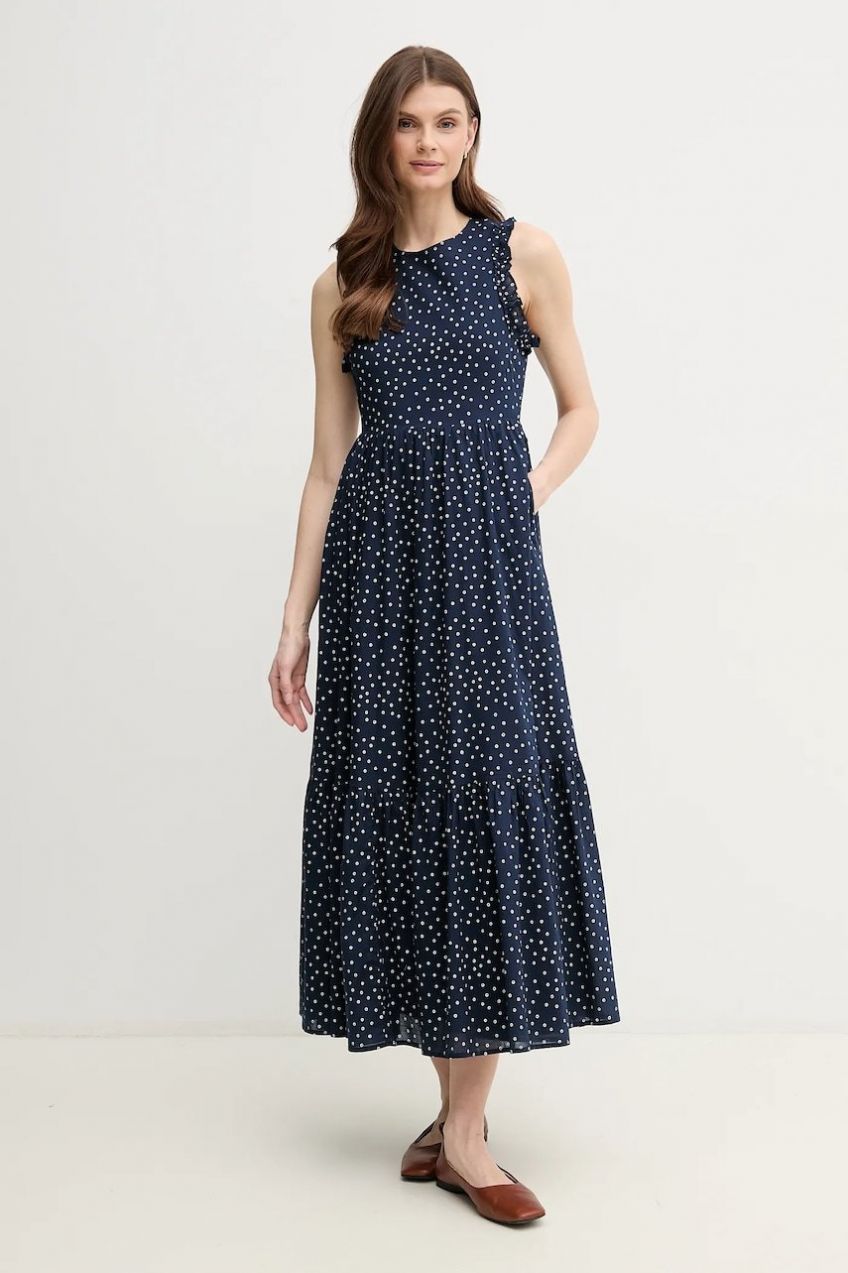 Bavlnené šaty Pepe Jeans DEBORAH tmavomodrá farba, maxi, áčkový strih, PL953666