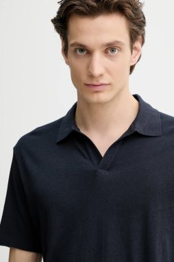 Polo tričko s prímesou ľanu Marc O'Polo pánske, tmavomodrá farba, jednofarebné, M23209153026