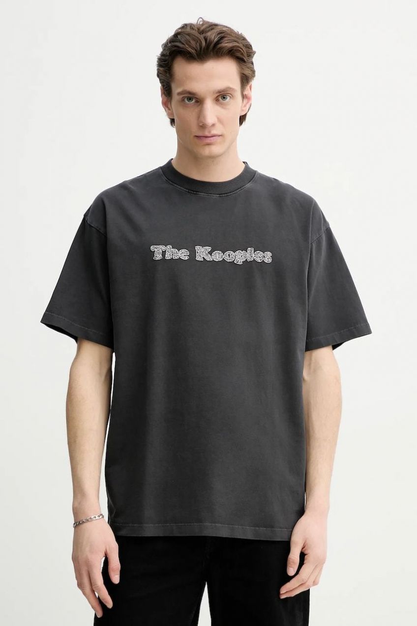 Bavlnené tričko The Kooples pánske, šedá farba, s nášivkou, HTSC30020K