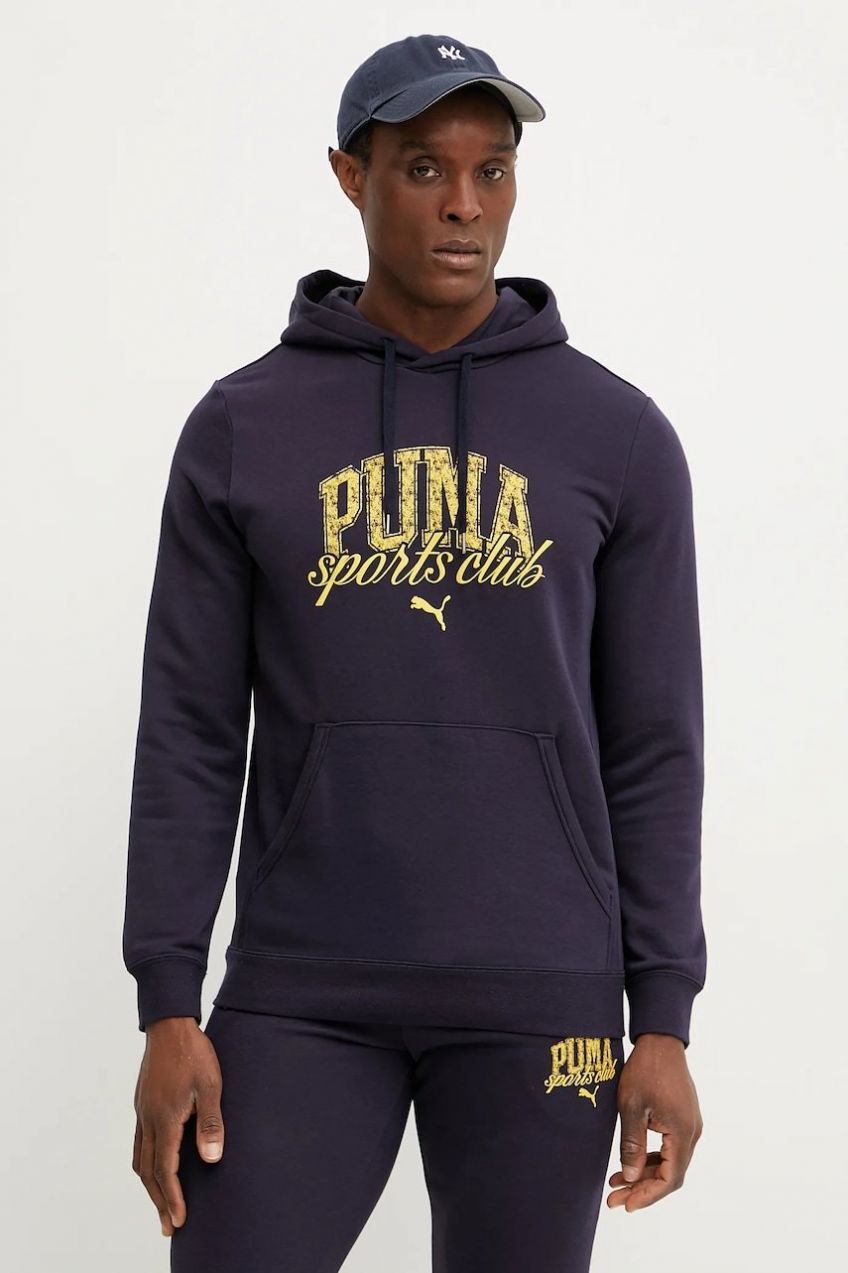 Mikina Puma pánska, tmavomodrá farba, s kapucňou, s potlačou, 684649