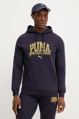 Mikina Puma pánska, tmavomodrá farba, s kapucňou, s potlačou, 684649