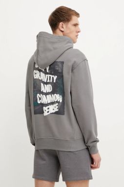 Bavlnená mikina The North Face Heritage Relaxed pánska, šedá farba, s kapucňou, s potlačou, NF0A8C420UZ1