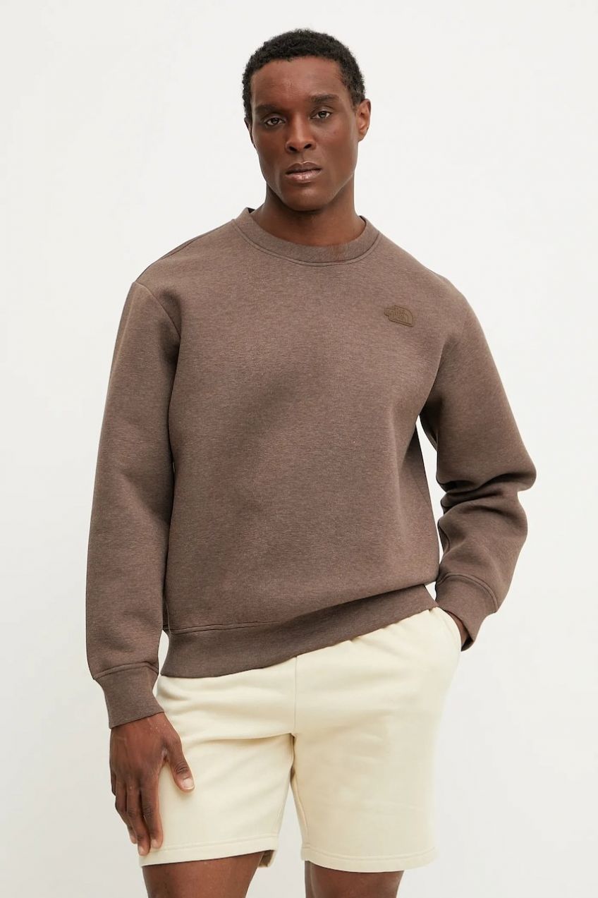 Mikina The North Face Crew Neck Sweatshirt pánska, hnedá farba, melanžová, NF0A8AMA2QI1
