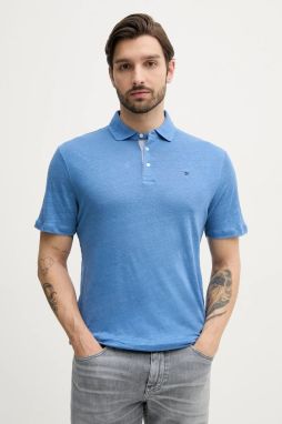Ľanové polo Hackett London pánsky, fialová farba, jednofarebný, HM563435