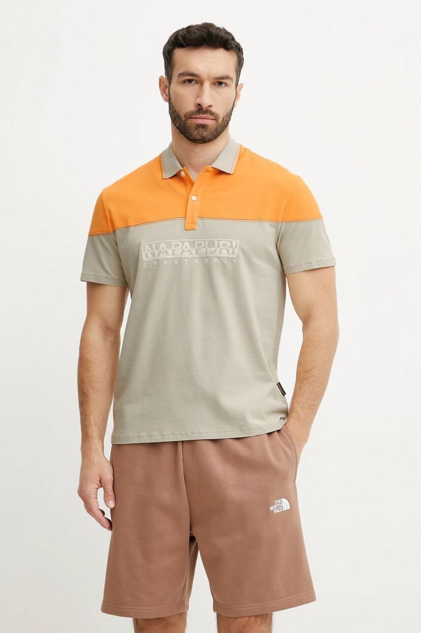 Bavlnené polo tričko Napapijri E-Saturnia pánske, béžová farba, vzorovaný, NP0A4IDDN1P1