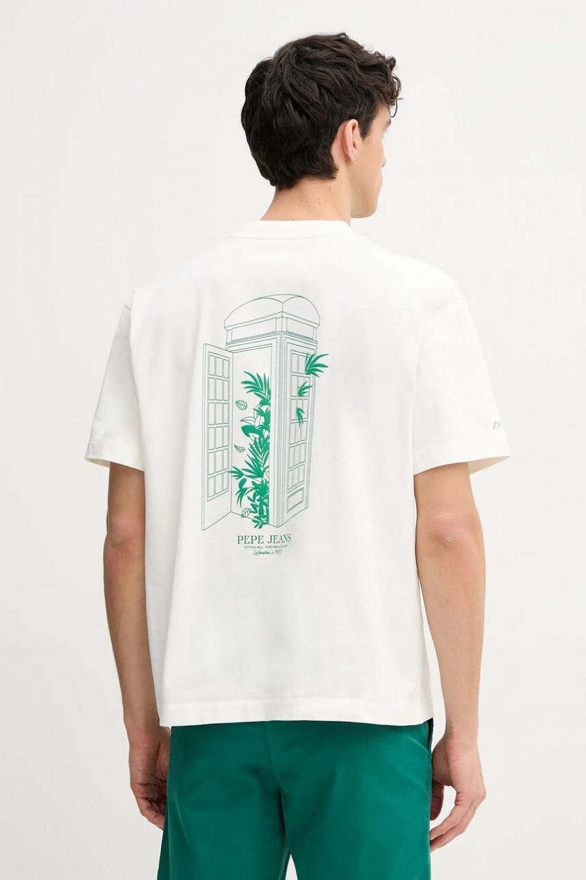 Bavlnené tričko Pepe Jeans DOMINIC TEE pánske, biela farba, s potlačou, PM509764