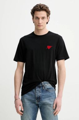Bavlnené tričko The Kooples pánske, čierna farba, s potlačou, HTSC30036K