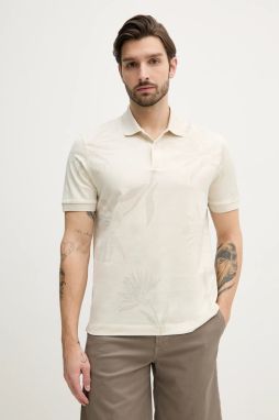 Bavlnené polo tričko BOSS pánske, béžová farba, vzorovaný, 50536756