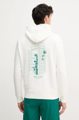 Bavlnená mikina Pepe Jeans DOMINIC HOODIE pánske, biela farba, s kapucňou, s potlačou, PM582830