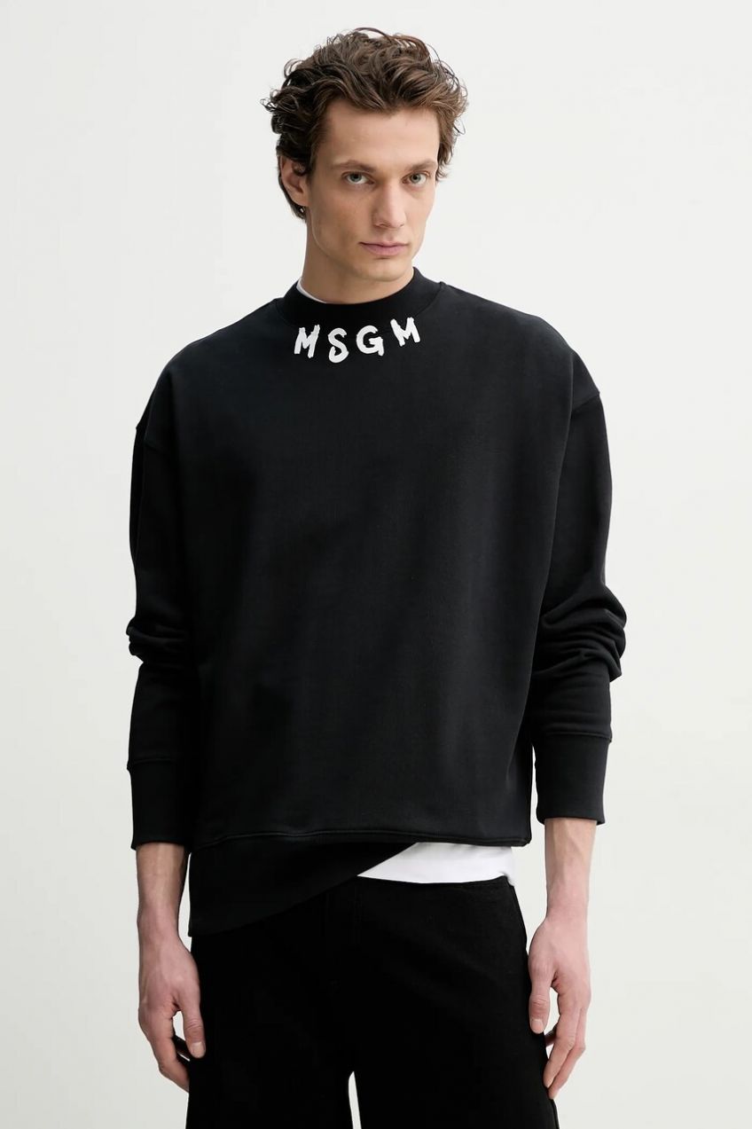 Bavlnená mikina MSGM pánske, čierna farba, s potlačou, 3840MM103.257000