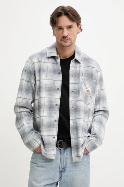 Bavlnená košeľa Dickies pánske, šedá farba, voľný strih, s klasickým golierom, DK0A8653G701