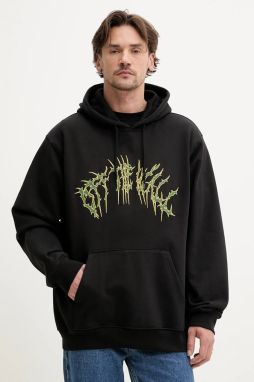 Bavlnená mikina Vans pánske, čierna farba, s kapucňou, s nášivkou, VN000M1NBLK1