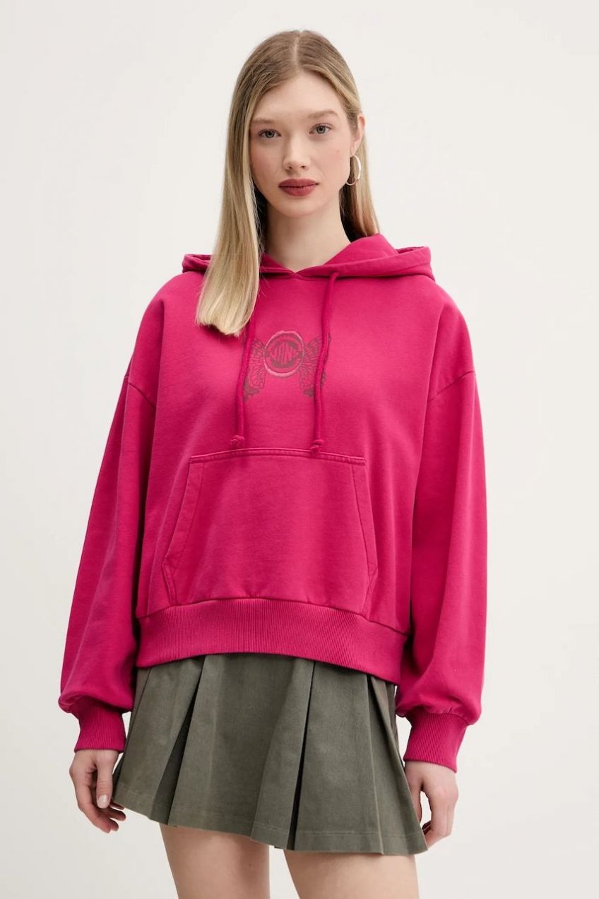Bavlnená mikina Vans dámske, ružová farba, s kapucňou, s potlačou, VN000NY1C9L1