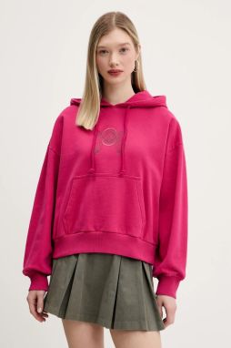 Bavlnená mikina Vans dámske, ružová farba, s kapucňou, s potlačou, VN000NY1C9L1
