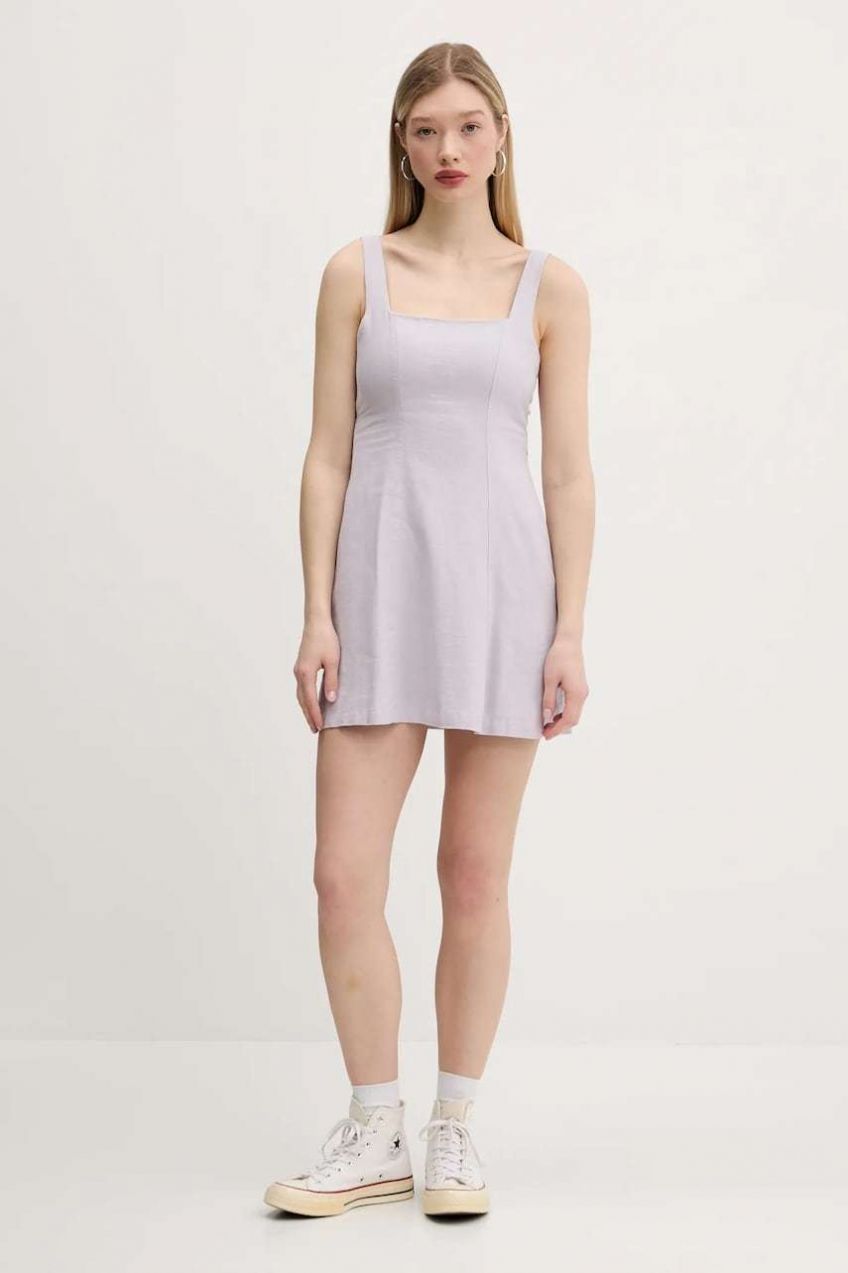 Ľanové šaty Hollister Co. fialová farba, mini, áčkový strih, KI359-5265