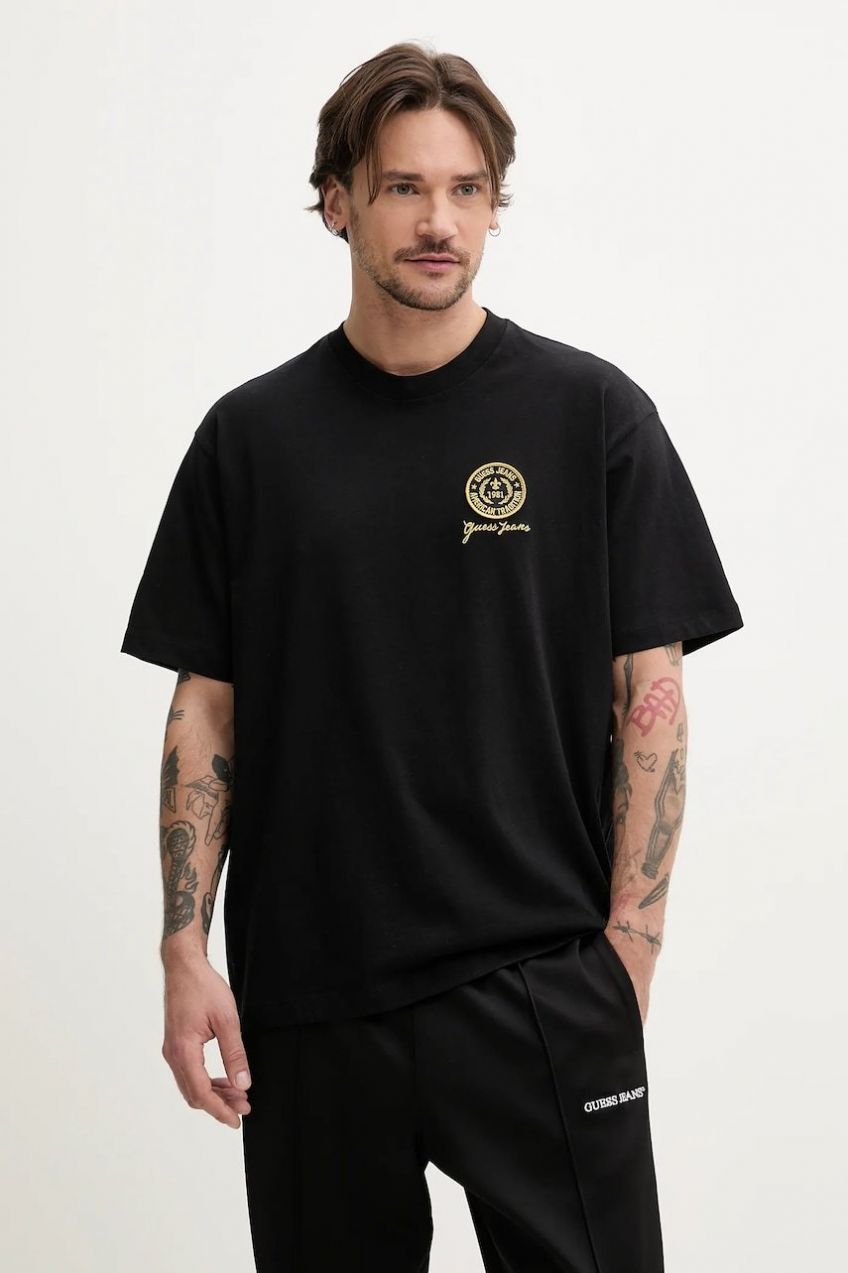 Bavlnené tričko Guess Jeans pánske, čierna farba, jednofarebné, M5GI56 K8FQ4