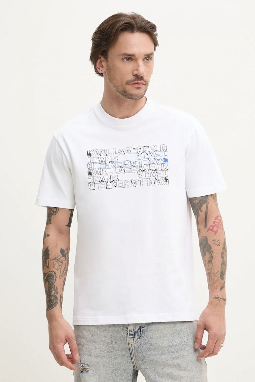 Bavlnené tričko Karl Lagerfeld Jeans pánske, biela farba, s potlačou, A2M17038