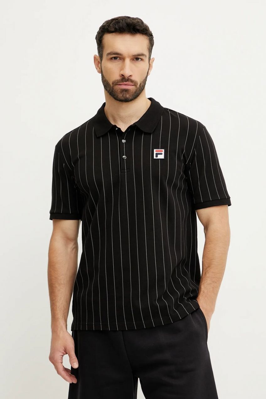 Bavlnené polo tričko Fila Linter pánske, čierna farba, vzorované, FAM0923