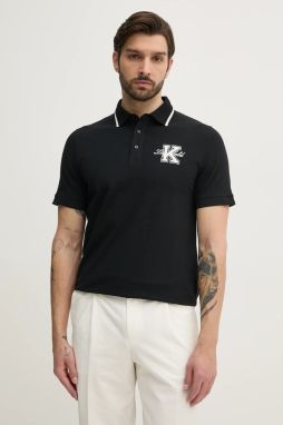 Polo tričko Karl Lagerfeld pánske, čierna farba, s nášivkou, 552221.745015