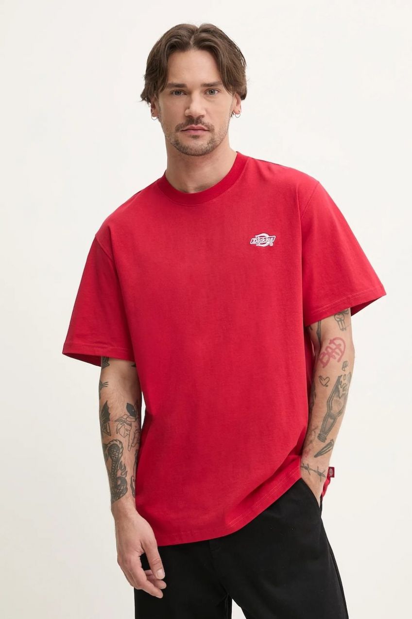 Bavlnené tričko Dickies pánske, červená farba, jednofarebné, DK0A4YAI0ER1