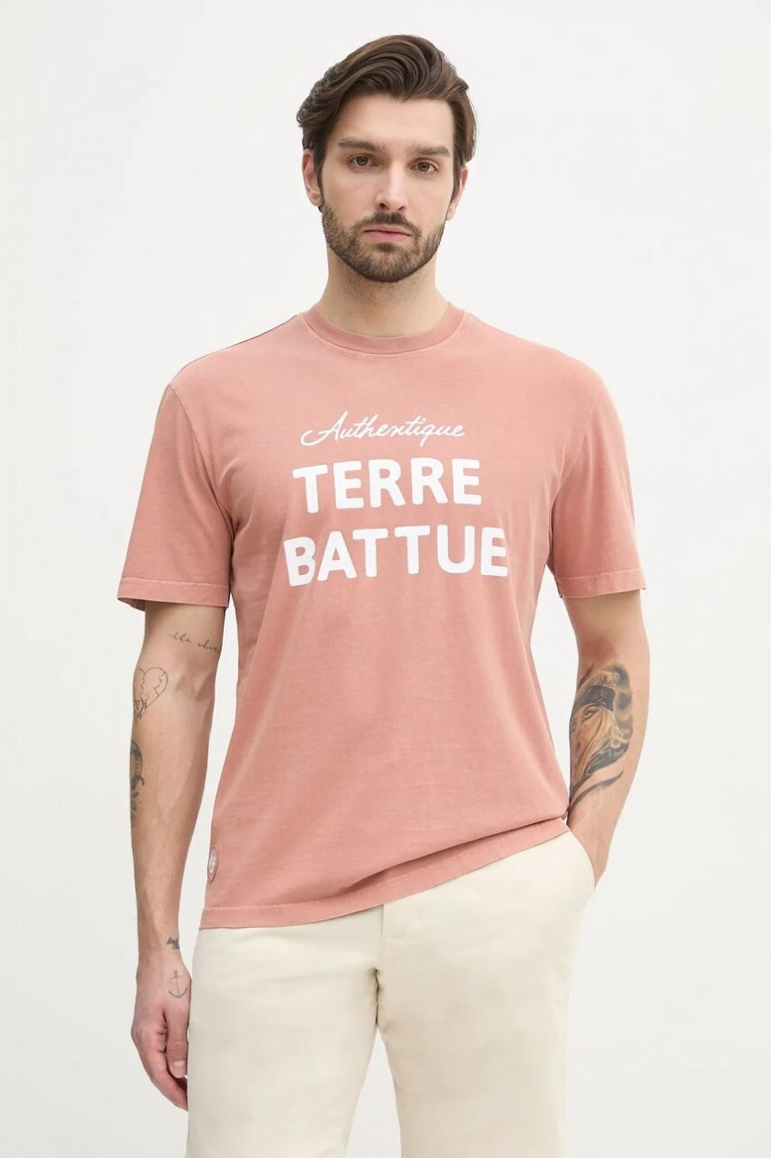 Bavlnené tričko Lacoste pánske, oranžová farba, s potlačou, TH0356
